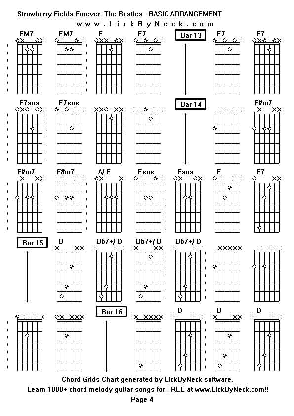 Chord Grids Chart of chord melody fingerstyle guitar song-Strawberry Fields Forever -The Beatles - BASIC ARRANGEMENT,generated by LickByNeck software.